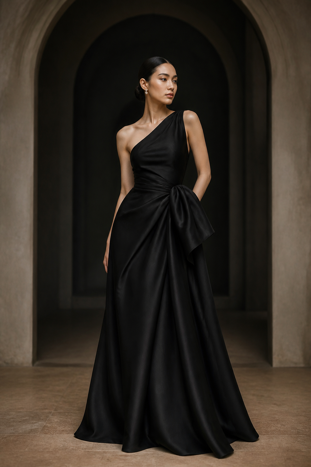 Sculptural black gown from The Noir Edit