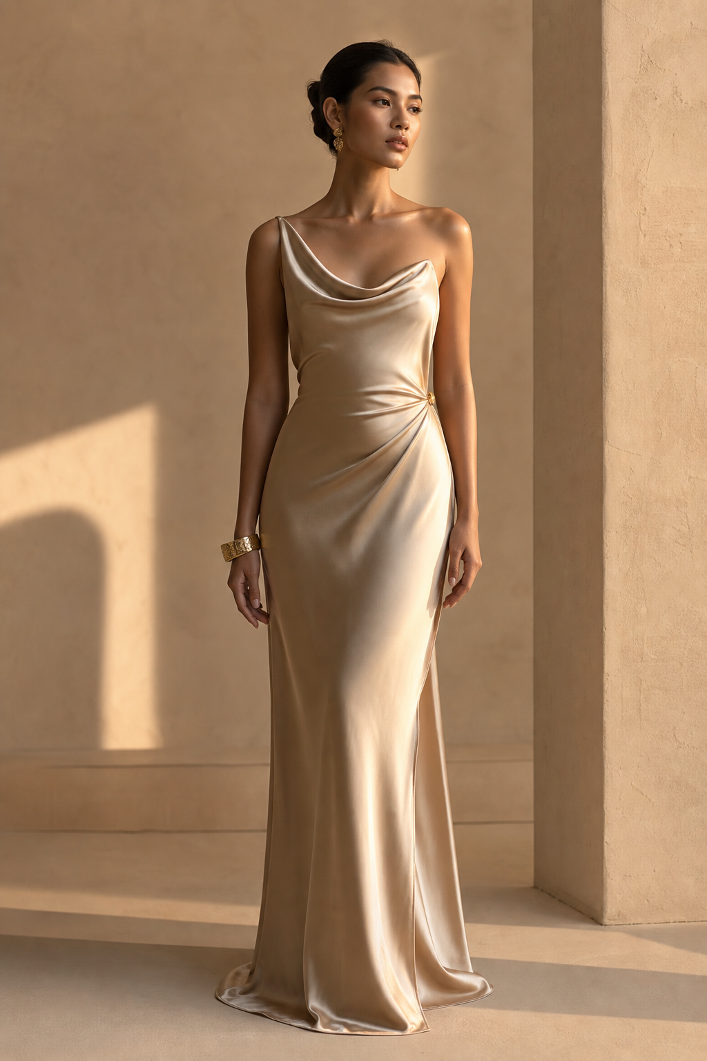 Champagne silk gown from Golden Hour