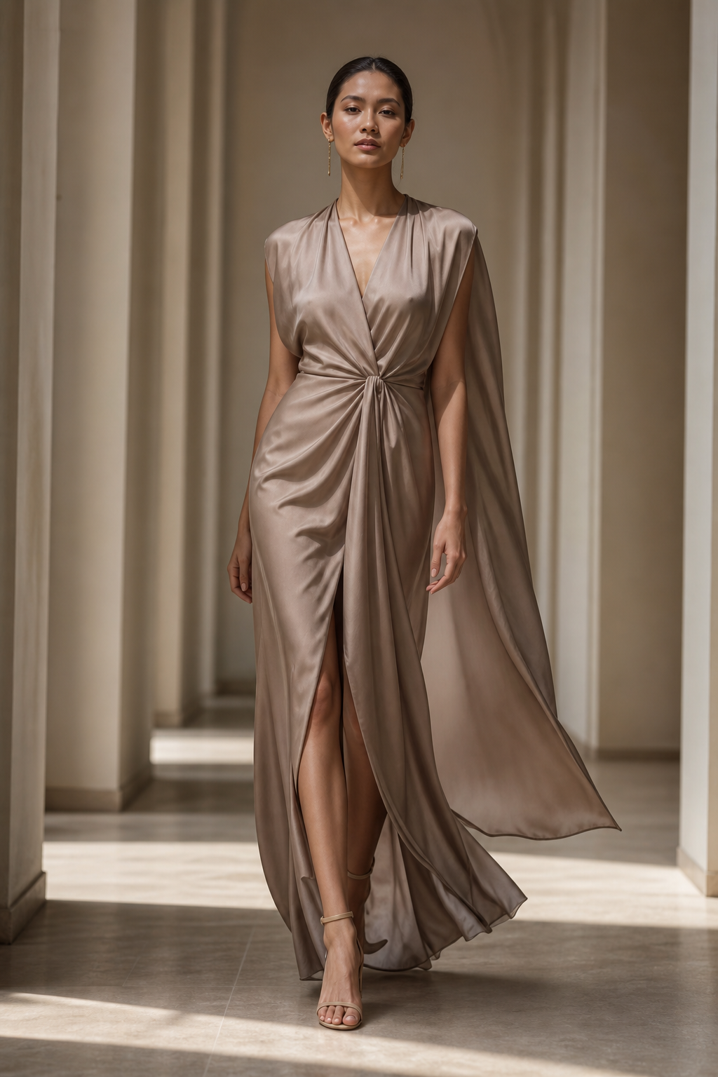 Flowing taupe dress from Essential Grace